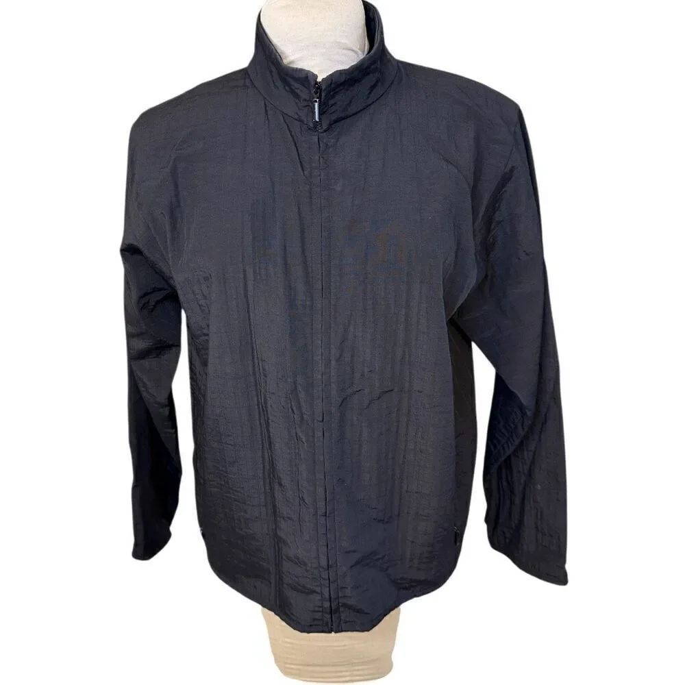 Eileen Fisher Full Zip Jacket Black Stand Up Collar Sz. M Packable Lightweight
